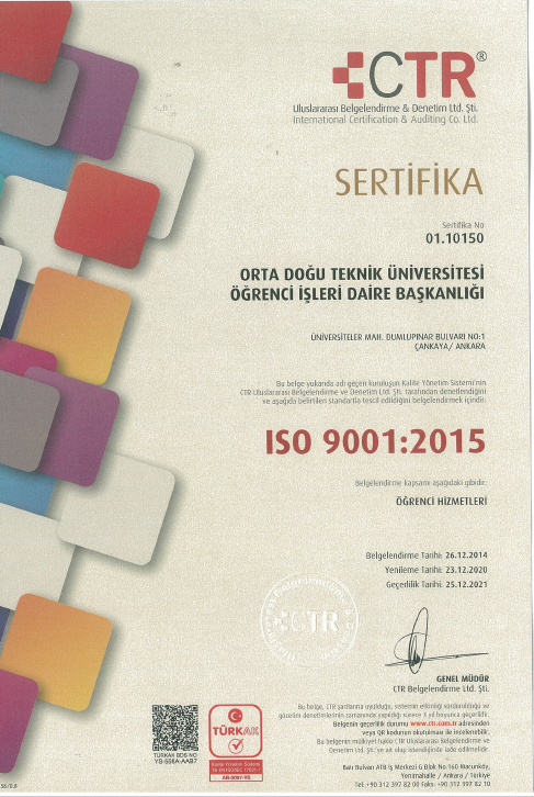 iso 9001 2015 kalite yonetim sistemi odtu ogrenci isleri daire baskanligi